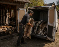 a man loading a van with deer skins