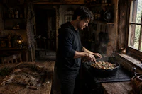 a man is preparing food in a kitchen
