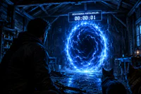 a man in a dark room with a clock in front of him