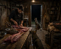 a man is preparing a piece of meat