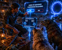 a man is petting a dog in a dark room