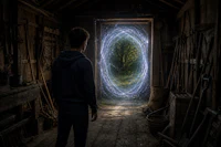 a man in a hoodie standing in front of an open door